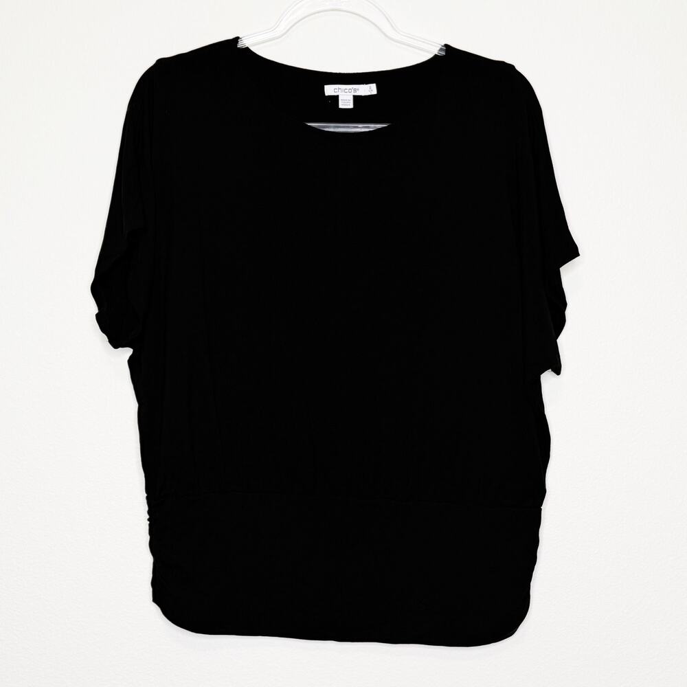 CHICO'S Touch of Cool Ruched Banded Hem Top Dolman Sleeve Black Womens Size L - Picture 9 of 9